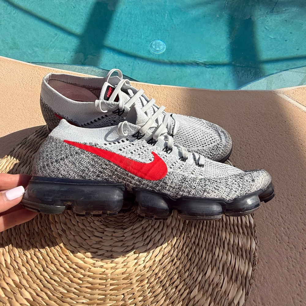 Nike Air VaporMax Flyknit Gray with Red Accent